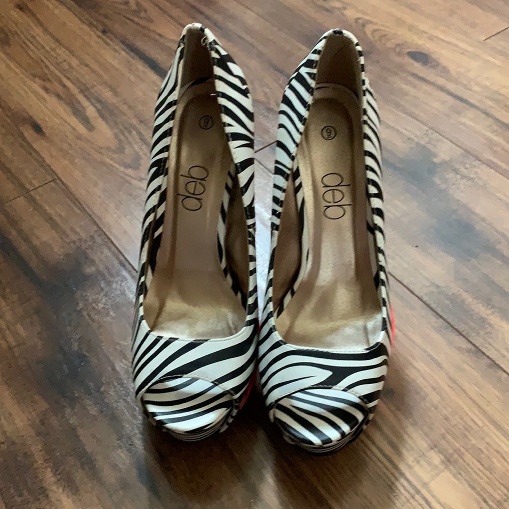 2/$40 Zebra print, 5 inch heels